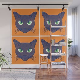Retro Periwinkle Cat Halftone Orange Quad Wall Mural