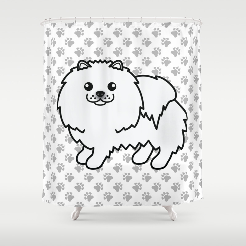 Cute Pomeranian Pet Dog Animal Decor Bathroom Fabric Shower Curtain & Hooks 71" 