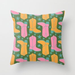 Cowboy Boots Pattern (green/pink/orange) Throw Pillow