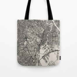 Tokyo - Japan - Authentic Map Black and White Tote Bag