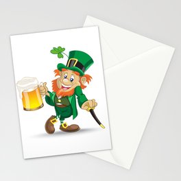 St Patrick leprechaun with cup of beer and cane Stationery Cards