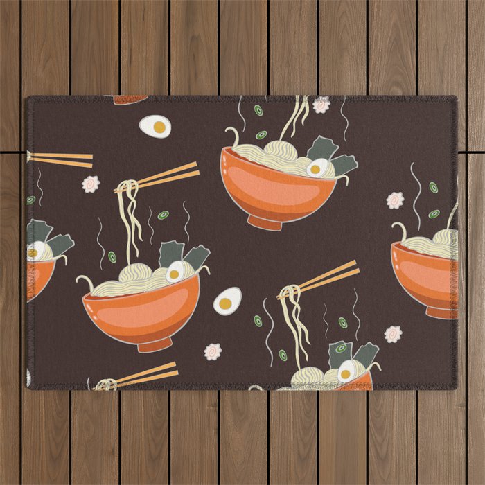 Seamless pattern with ramen noodles. vintage graphics.  Outdoor Rug