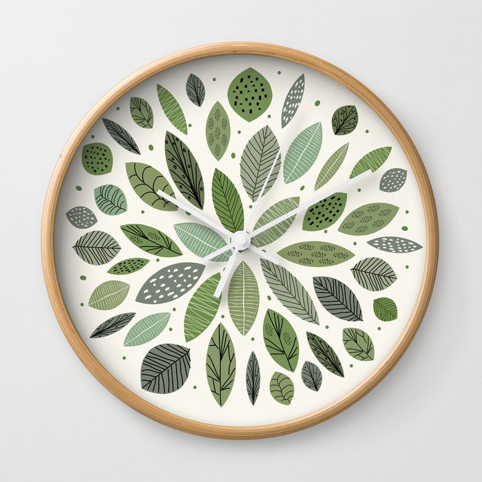 Mid-Century Green Leaves Wall Clock