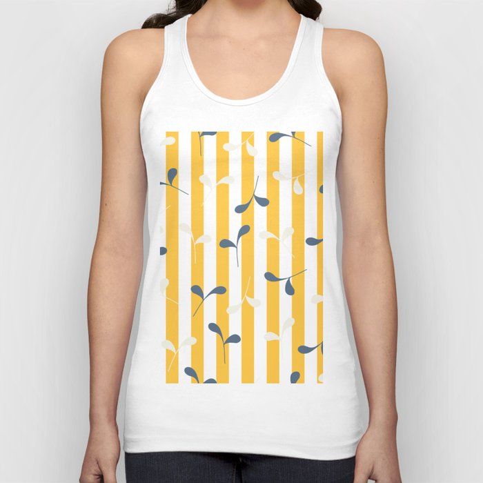 Cute Leaves on Mango Yellow and White Stripes Tank Top