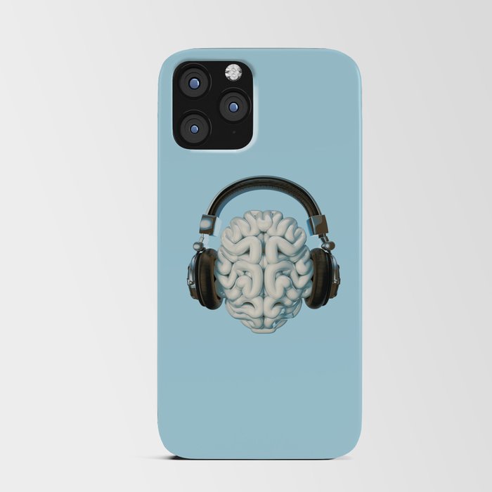 Mind Music Connection /3D render of human brain wearing headphones iPhone Card Case