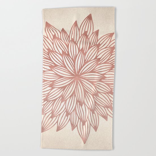 Mandala Flowery Rose Gold on Cream Beach Towel