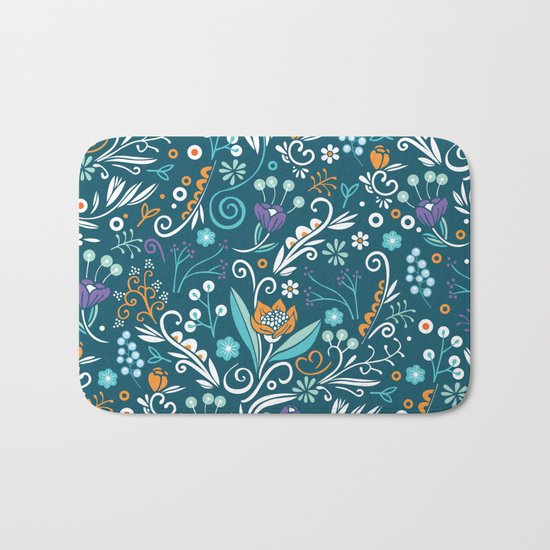 Flower circle pattern, blue Bath Mat