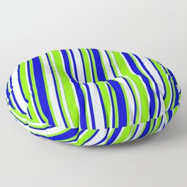 [ Thumbnail: Light Cyan, Blue & Green Colored Lined/Striped Pattern Floor Pillow ]