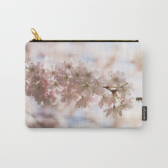Bee and cherry branches against the blue sky Carry-All Pouch