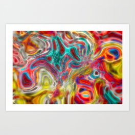 Surrealistic Psycho Abstraction In Neon Bright Colors Art Print
