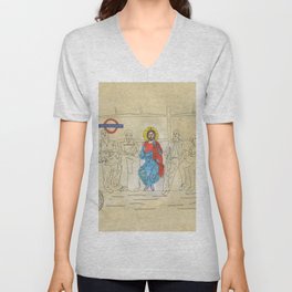 Jesus on the Tube, He is among us V Neck T Shirt