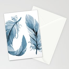 Navy Blue Feather Watercolor Minimalist Stationery Card
