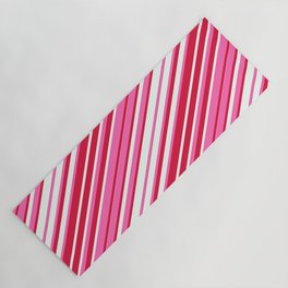 [ Thumbnail: Hot Pink, Crimson, and Mint Cream Colored Stripes/Lines Pattern Yoga Mat ]