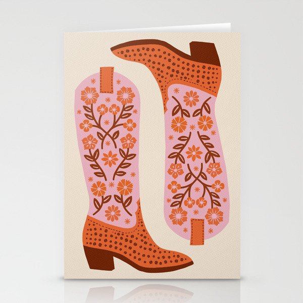 Cowgirl Boots – Pink and Orange Stationery Cards