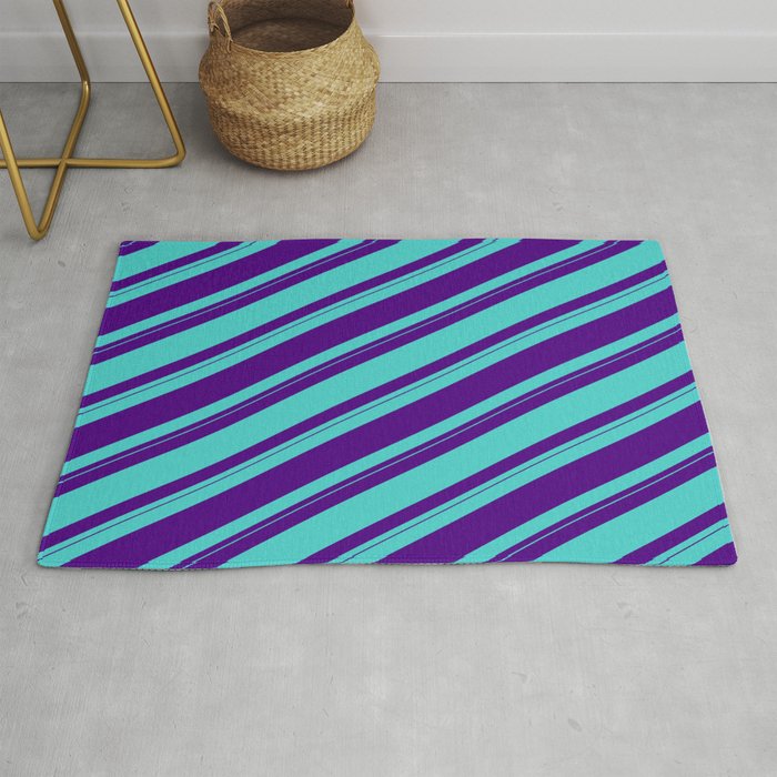 Indigo & Turquoise Colored Striped/Lined Pattern Rug