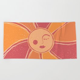 Retro Orange Mystic Sun Beach Towel