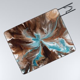 Blue and Brown Flower Bloom Fluid Abstract Picnic Blanket
