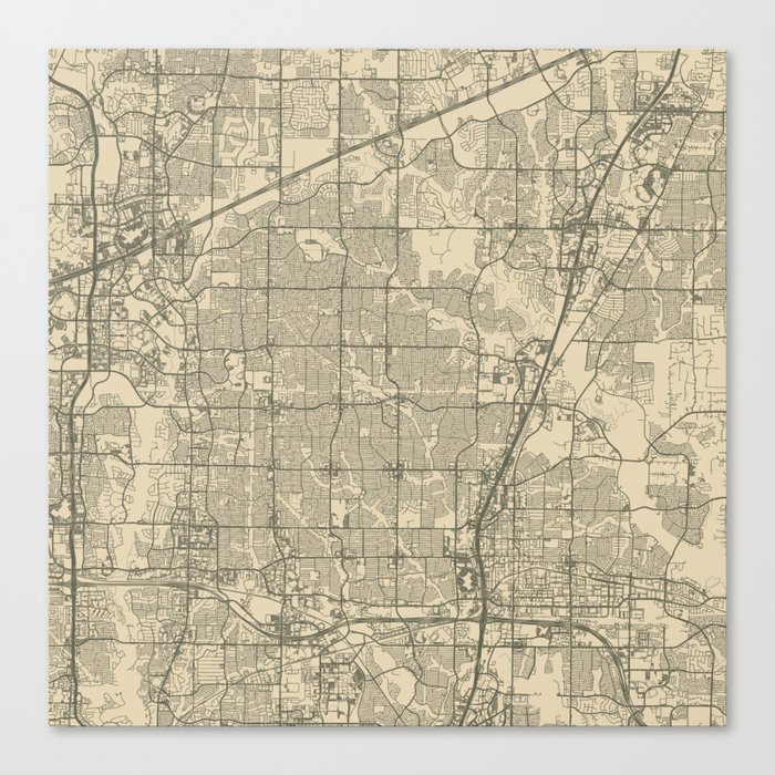 USA, Plano City Map Canvas Print