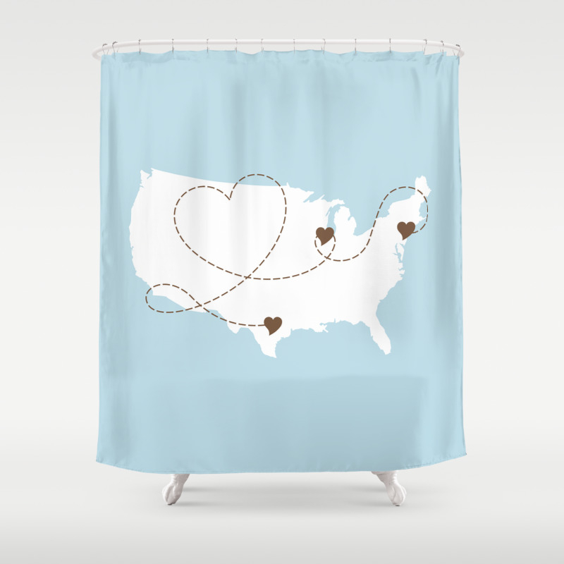 Usa Long Distance Love Story Map Shower Curtain By Lexiphile Usa Long Distance Love Story Map Shower