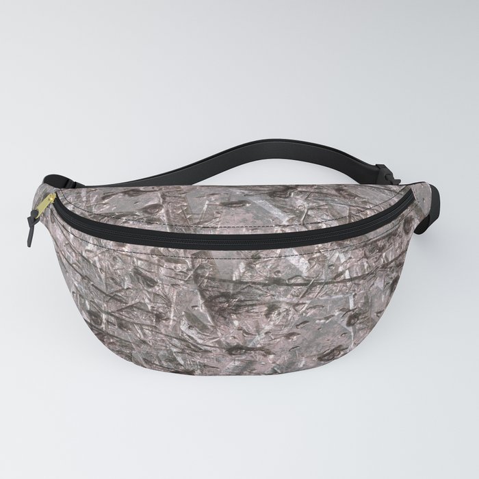 Cracked and scratched grey metal wall  Fanny Pack
