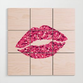 Glitter Pink Lips Print Wood Wall Art
