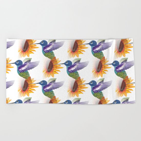Hummingbird Pattern Beach Towel