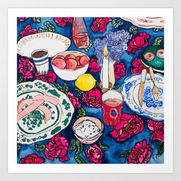 Friendsgiving Floral Tablescape Painting Art Print