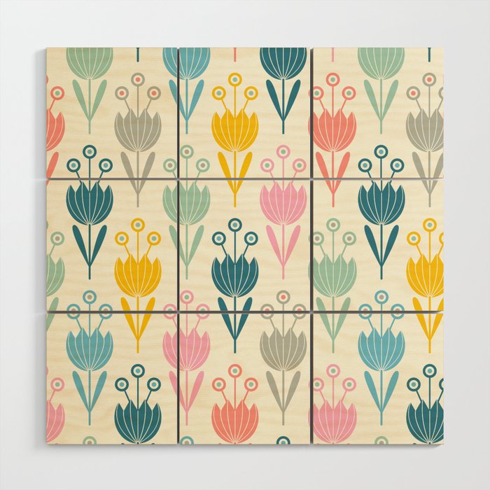 SPRING TULIPS FLORAL PATTERN with CREAM BACKGROUND Wood Wall Art