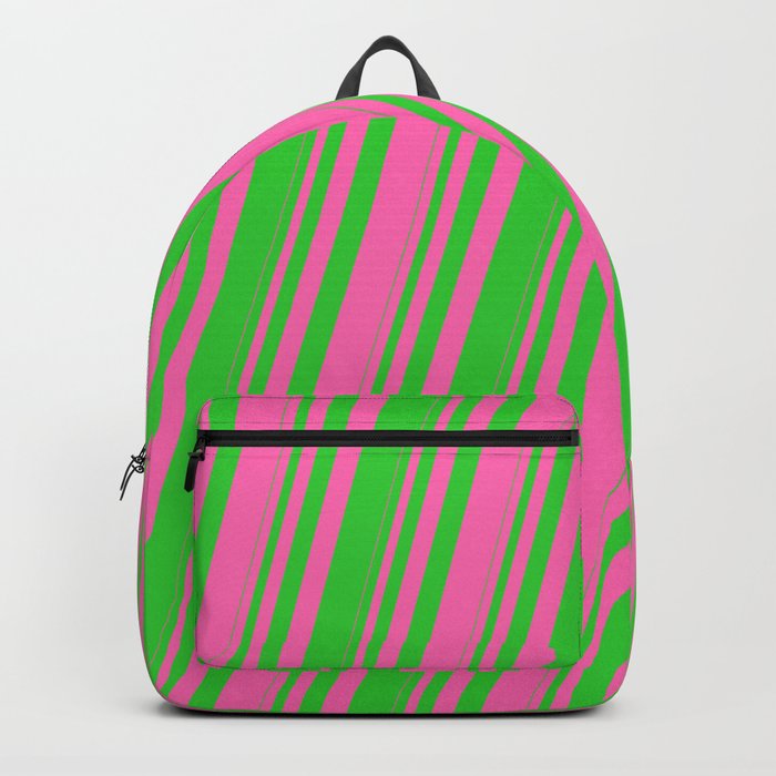 Hot Pink & Lime Green Colored Striped/Lined Pattern Backpack
