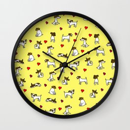 Jack Russell Terriers Cartoon Yellow Background Wall Clock