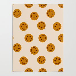 70s Retro Smiley Face Pattern Poster