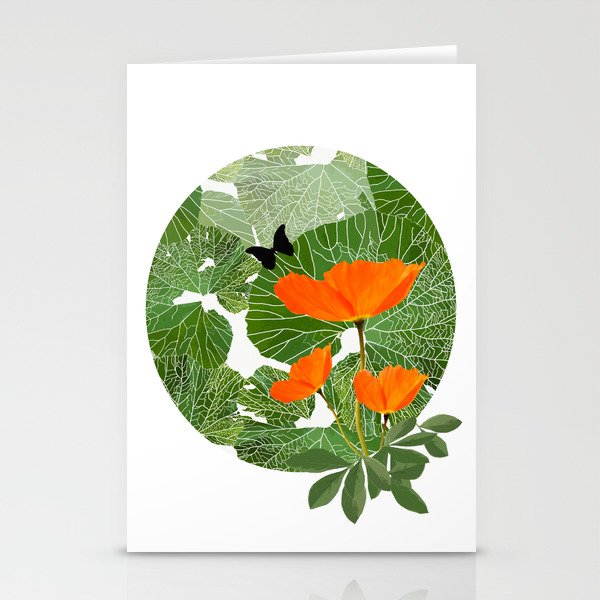 Orange Poppies Green Leaves White Background #decor #society6 #buyart Stationery Cards