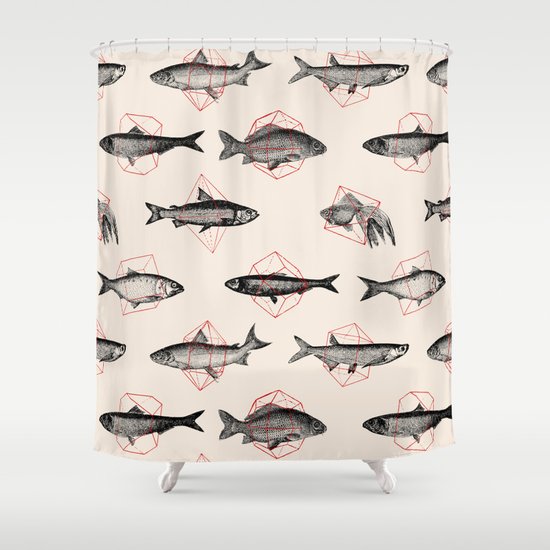 Fishes In Geometrics (Red) Shower Curtain