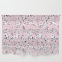 White hare on pink background  Wall Hanging