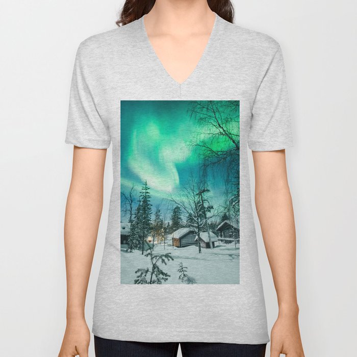 Arctic Night | Northern Lights V Neck T Shirt
