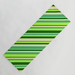 [ Thumbnail: Light Green, Dark Green, Pale Goldenrod & Sea Green Colored Lines Pattern Yoga Mat ]
