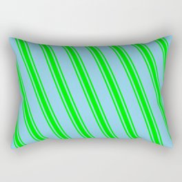 [ Thumbnail: Sky Blue & Lime Colored Lines/Stripes Pattern Rectangular Pillow ]