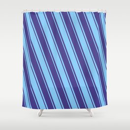 [ Thumbnail: Light Sky Blue and Dark Slate Blue Colored Lines Pattern Shower Curtain ]
