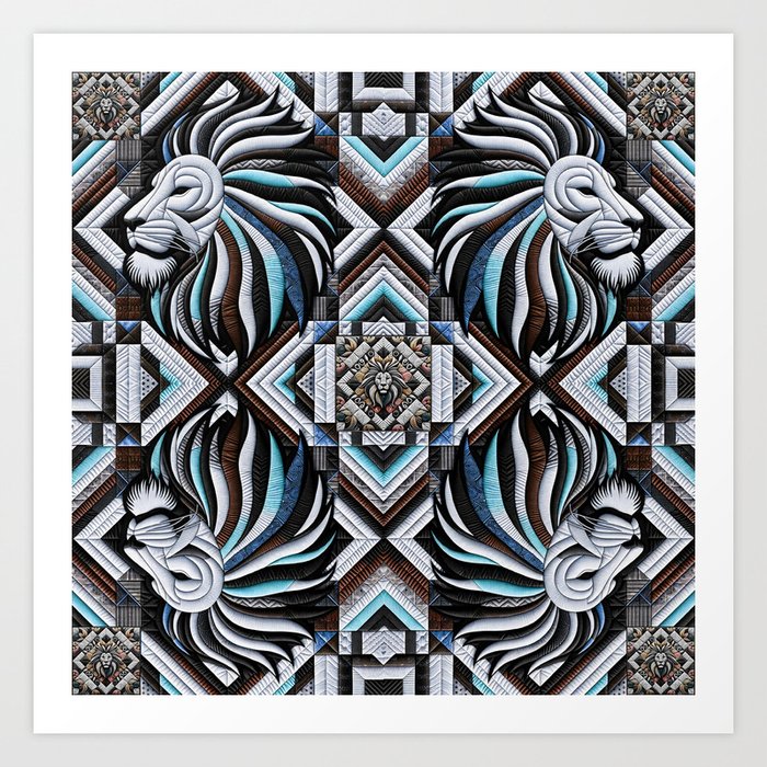 Intricate Lion Quilt Geometric  Art Print