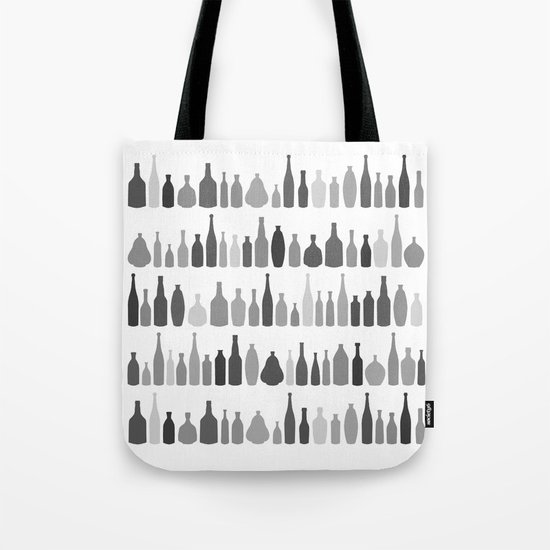 Bottles Black and White on White Tote Bag