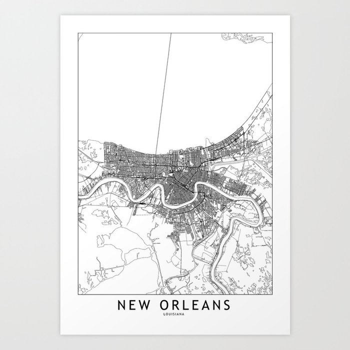New Orleans White Map Art Print