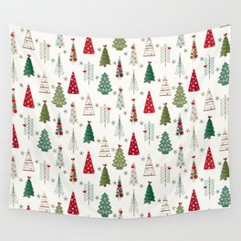 Scandinavian Christmas Trees Pattern - Red Green Wall Tapestry