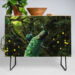 Peacocks in an enchanted forest Credenza
