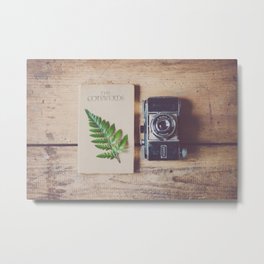 all you need for a weekend in the country ... a travel guide & a vintage camera Metal Print | Cotswoldsbookart, Englishdecor, Farmhousedecor, Retrowallart, Cotswoldsdecor, Fernleafprint, Travelphotography, Kodakcameraphoto, Vintagecameraprint, Vintagetravelguide 