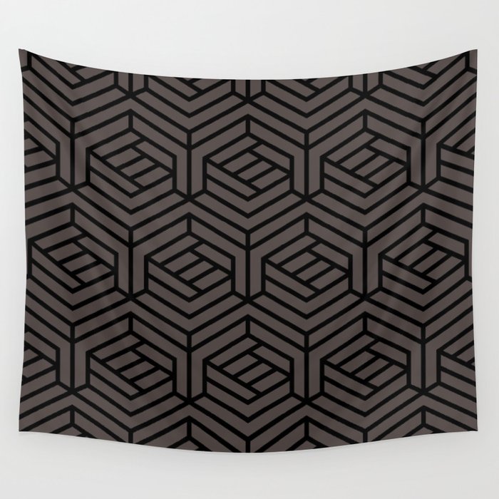 Black and Dark Brown Cube Shape Pattern Pairs DE 2022 Trending Color Espresso Macchiato DET680 Wall Tapestry