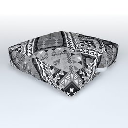 Black and white ethnic patchwork design Outdoor Floor Cushion