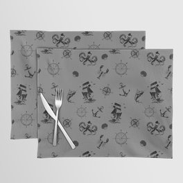 Grey And Black Silhouettes Of Vintage Nautical Pattern Placemat