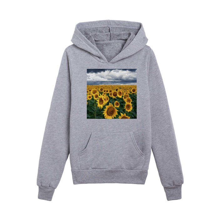Storm Over a Sunflower Field Kids Pullover Hoodie