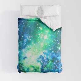 Fox Fur Nebula BRIGHT : Green Blue Purple Galaxy Comforter