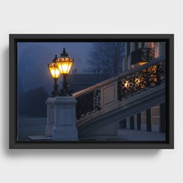 Street lights in Foggy Vienna, Schönbrunn Palace | Vienna travel photography | Fine art print Framed Canvas